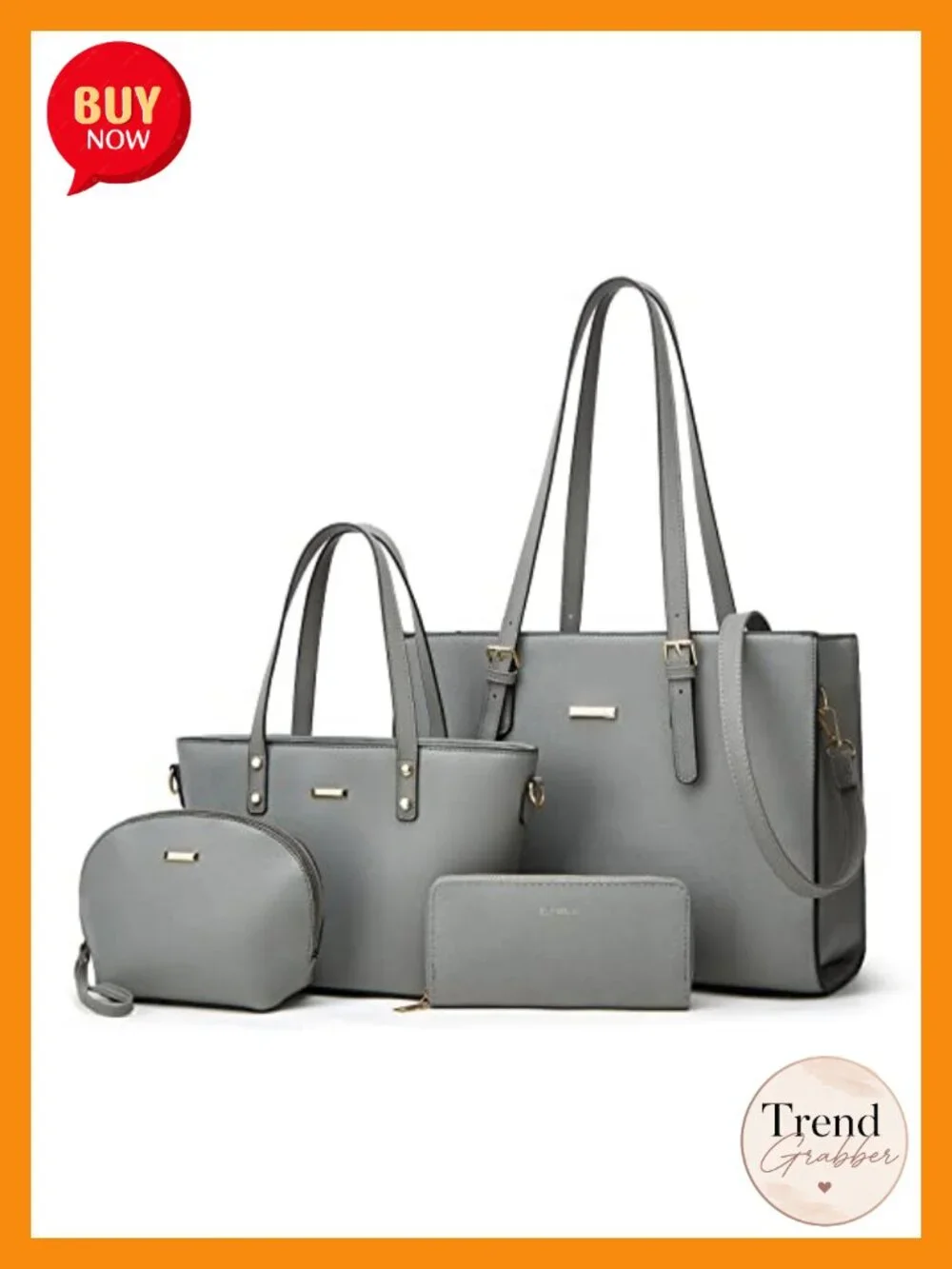 Synthetic Leather Tote Bag Set with Crossbody & Cosmetic Bag